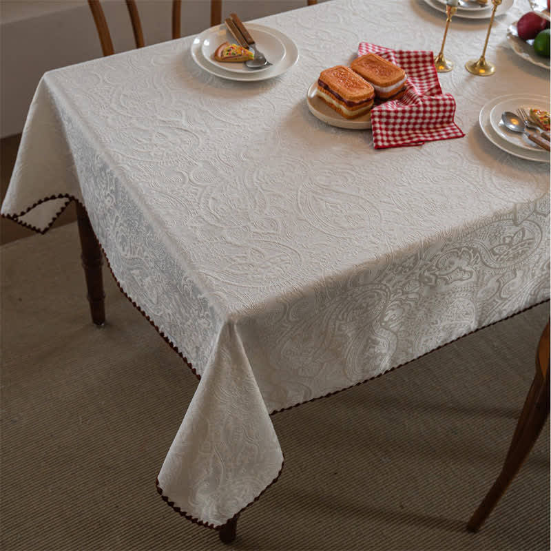 Ethnic Style Paisley Pattern Jacquard Tablecloth - White - 63" x 63" - image 10