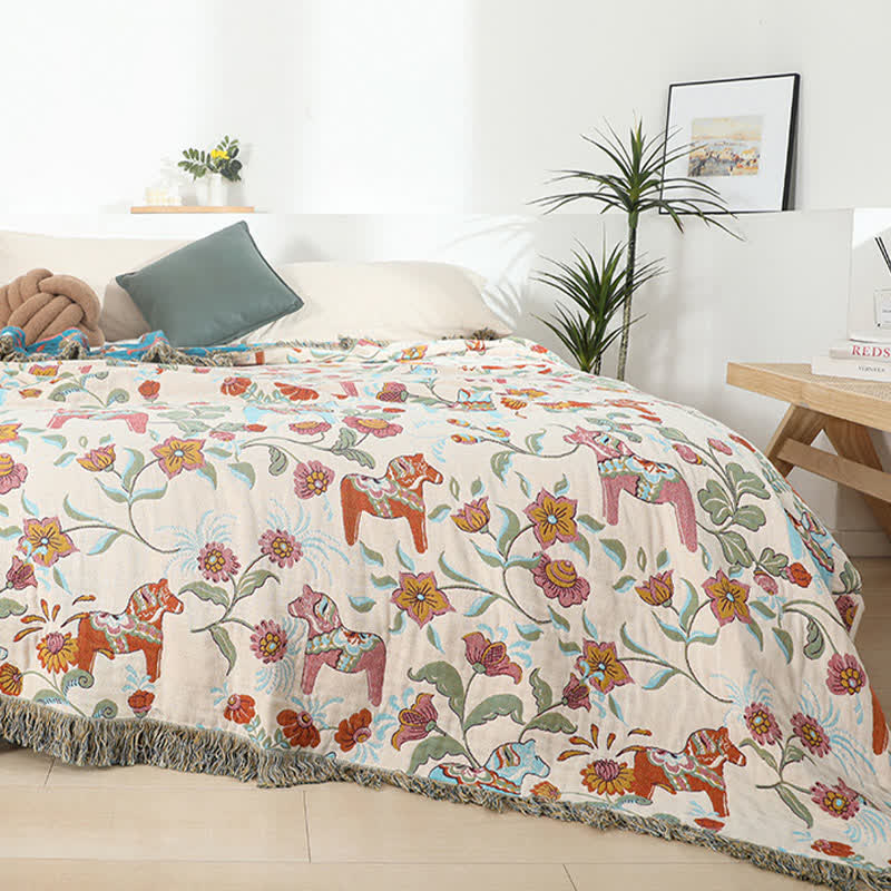 Horse Floral Natural Cotton Gauze Quilt - image 2