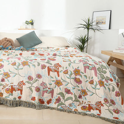 Horse Floral Natural Cotton Gauze Quilt - image 2