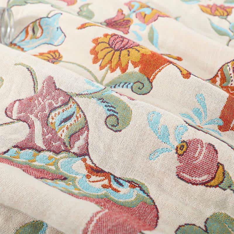 Horse Floral Natural Cotton Gauze Quilt - image 4