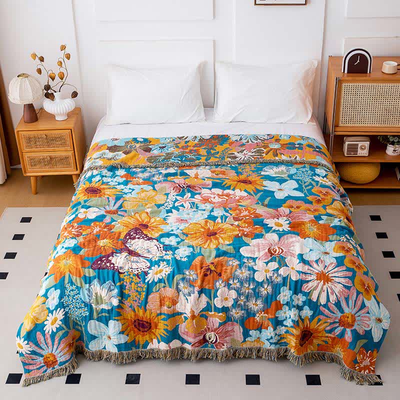 Floral Patchwork Natural Cotton Gauze Quilt - Queen - image 0