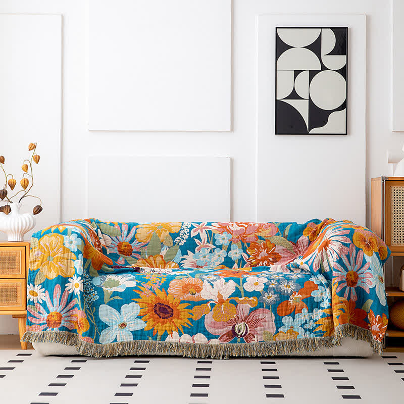 Floral Patchwork Natural Cotton Gauze Quilt - image 2