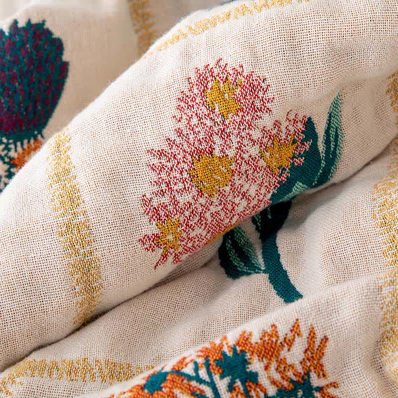Floral Plaid Natural Cotton Gauze Quilt - image 3