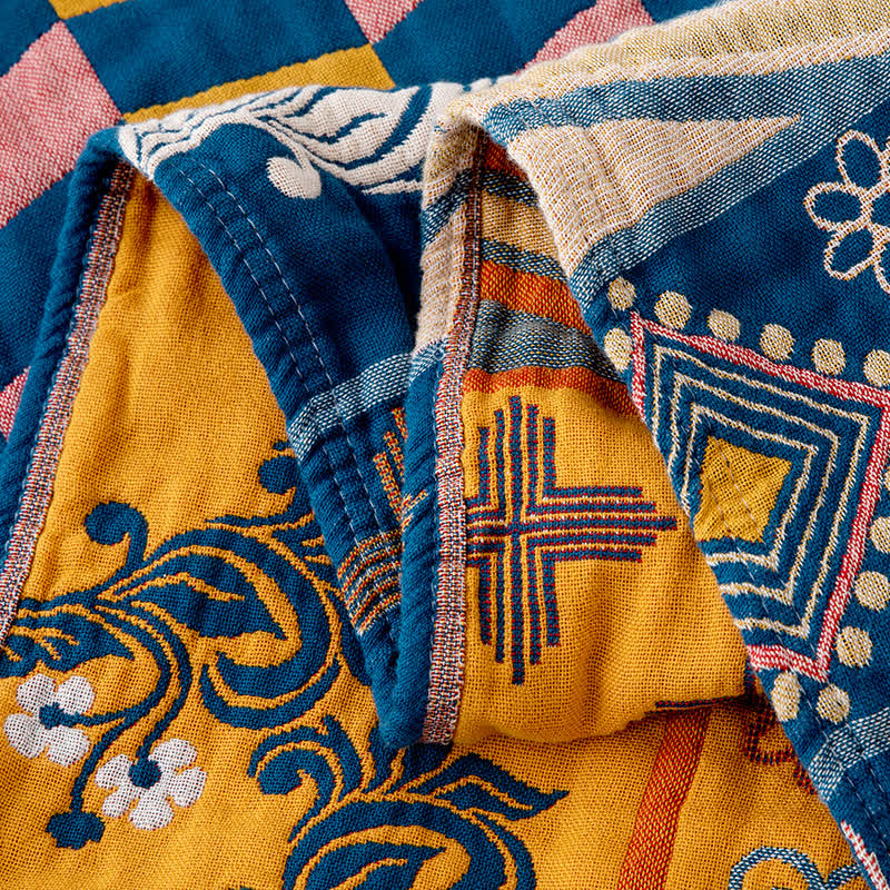 Geometric Pattern Patchwork Natural Cotton Quilt - image 4