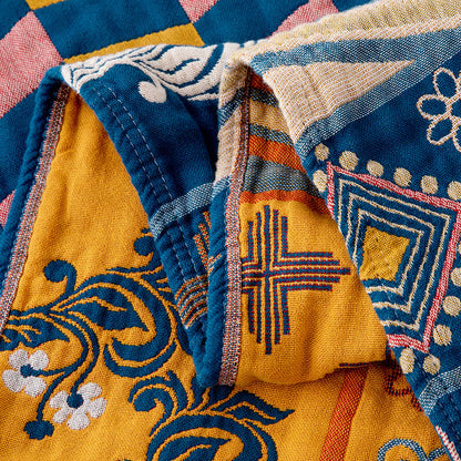 Geometric Pattern Patchwork Natural Cotton Quilt - image 4