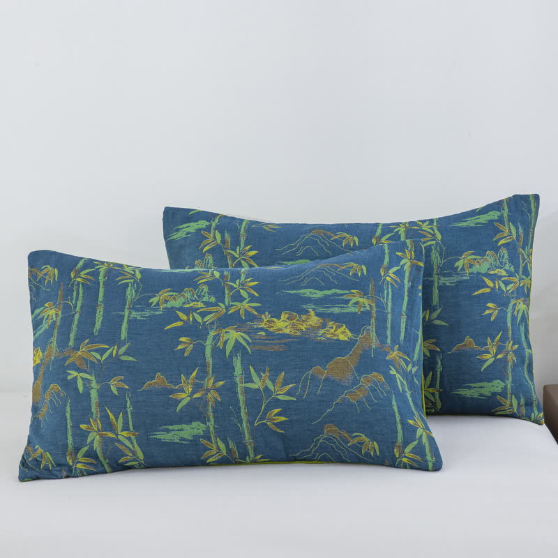 Bamboo Natural Cotton Reversible Quilt - Blue - 2PCS Pillowcases - 20" x 36" - image 6