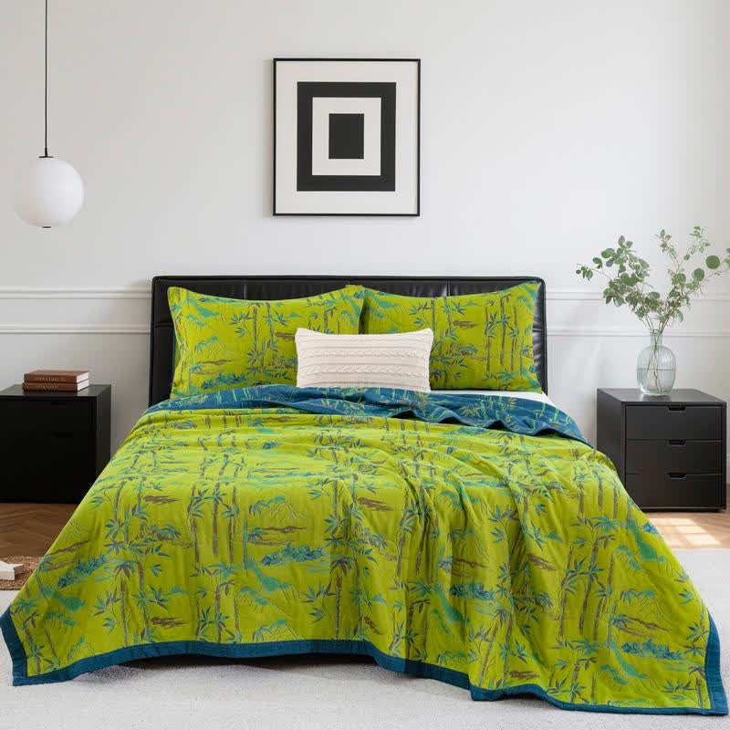 Bamboo Natural Cotton Reversible Quilt - Green - Quilt with 2PCS Pillowcases - Cal King - image 12