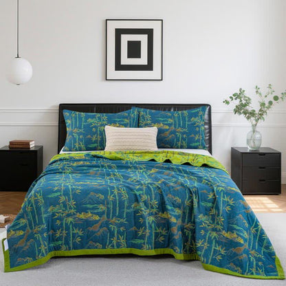 Ownkoti Bamboo Natural Cotton Reversible Quilt - Blue - Quilt with 2PCS Pillowcases - Cal King - image 0