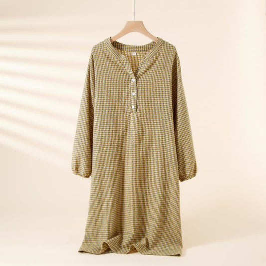 Ownkoti Houndstooth Natural Cotton Gauze Nightgown - Yellow - XL - image 0