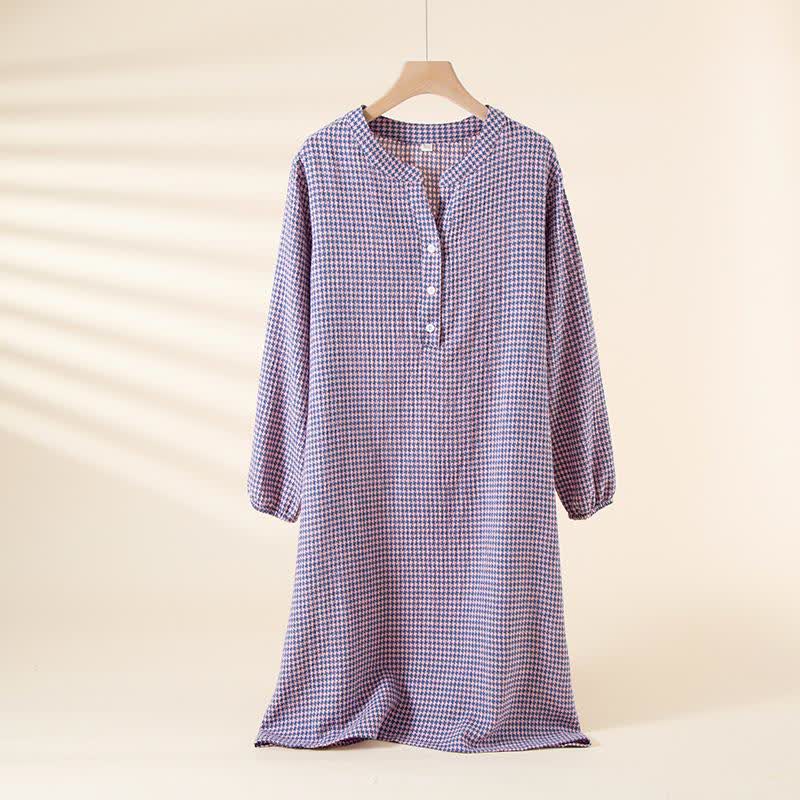Houndstooth Natural Cotton Gauze Nightgown - Purple - XL - image 3