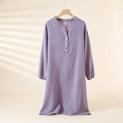 Houndstooth Natural Cotton Gauze Nightgown - Purple - XL - image 3