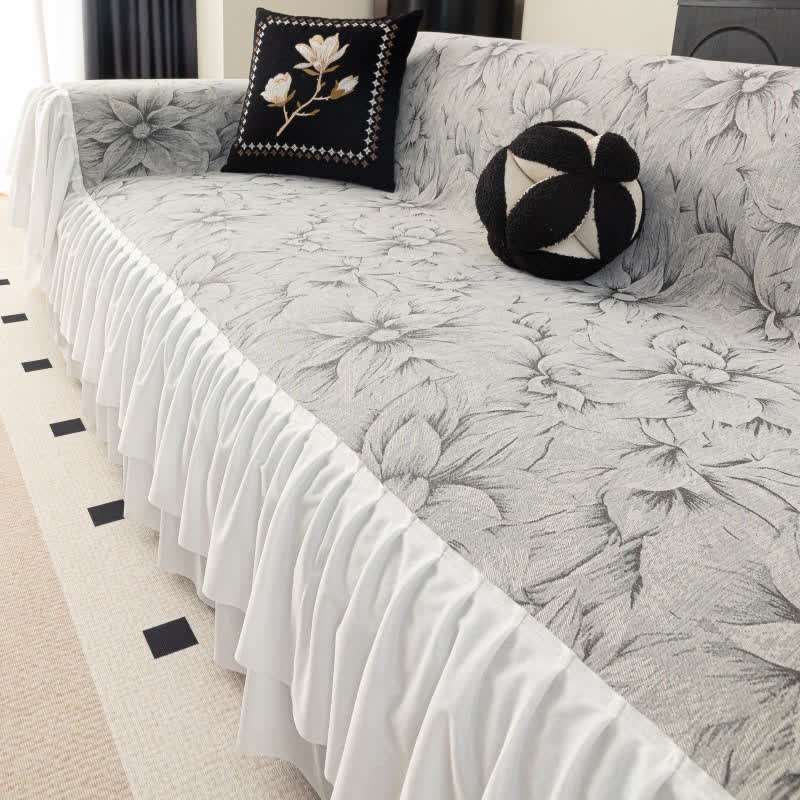 Chenille Lily Ruffle Sofa Protector - Light Gray - 71" x 134" - image 0