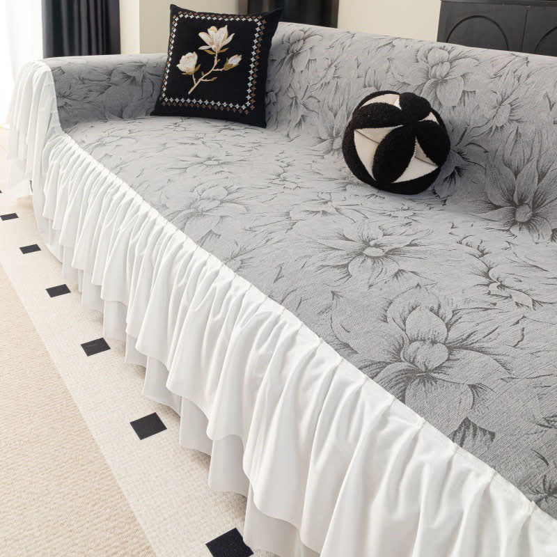 Chenille Lily Ruffle Sofa Protector - Dark Grey - 71" x 134" - image 2