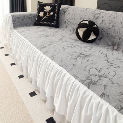 Chenille Lily Ruffle Sofa Protector - Dark Grey - 71" x 134" - image 2