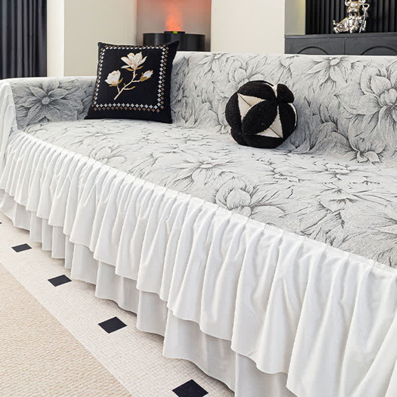 Chenille Lily Ruffle Sofa Protector - image 1