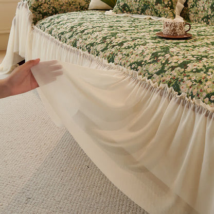 Green Floral Ruffled Sofa Protector - image 5