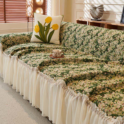 Green Floral Ruffled Sofa Protector - image 3
