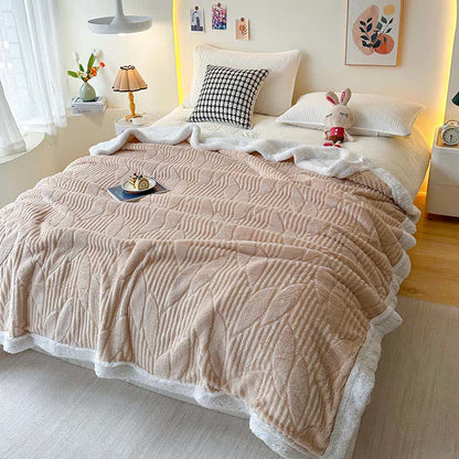 Leaf Textured Sherpa Throw Blanket - Khaki - Queen - image 6