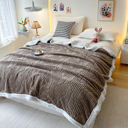 Leaf Textured Sherpa Throw Blanket - Brown - Queen - image 7