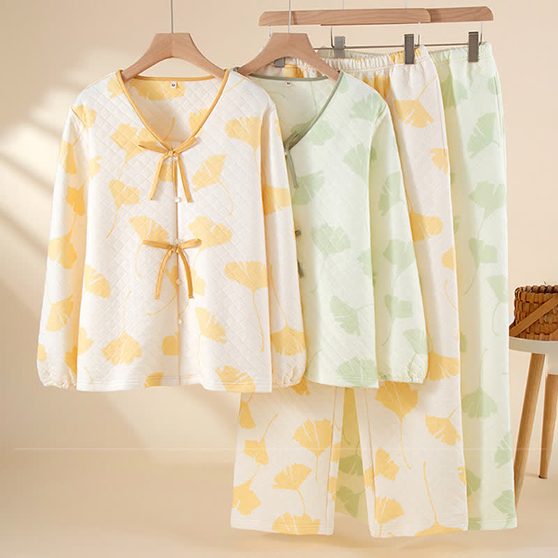 Ginkgo Leaf Cotton Warm Loungewear Set - image 0