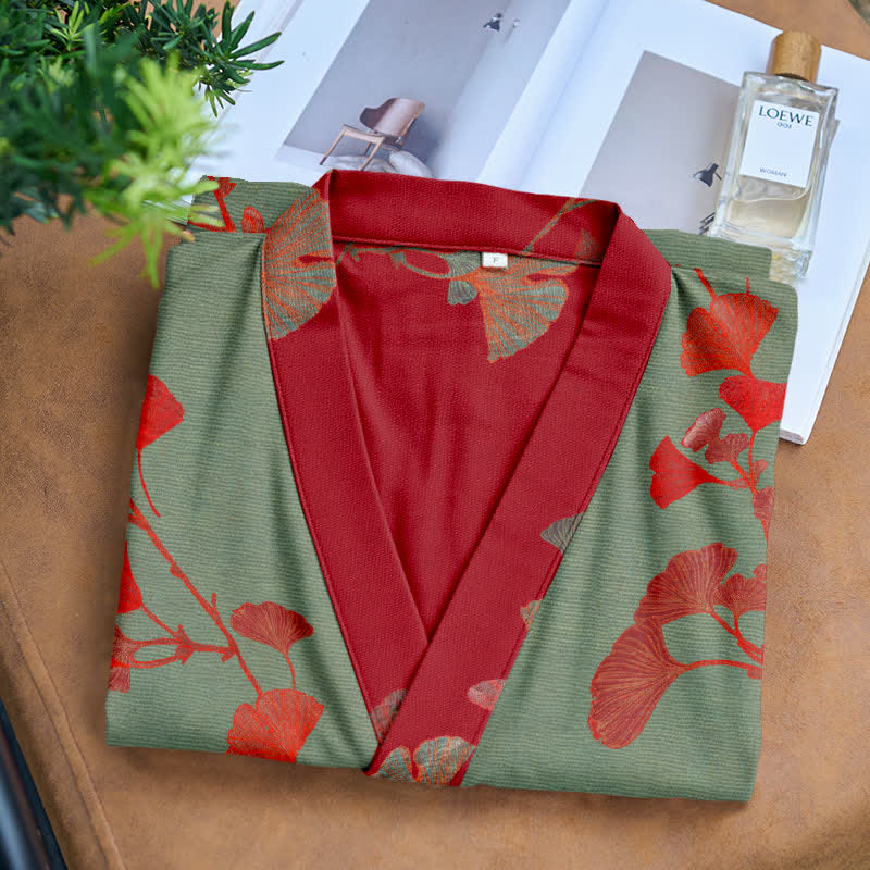 Ownkoti Ginkgo Leaf Organic Cotton Kimono Robe - image 12