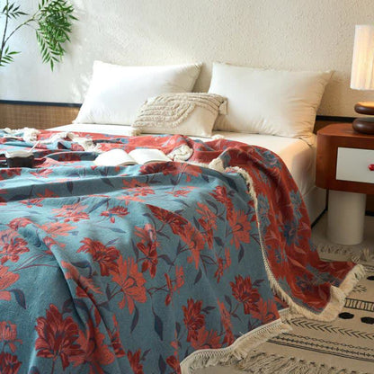 Orange Floral Jacquard Cotton Linen Quilt - Queen - image 0