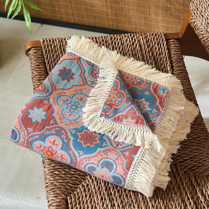 Vintage Jacquard Cotton Linen Tassel Quilt - image 2