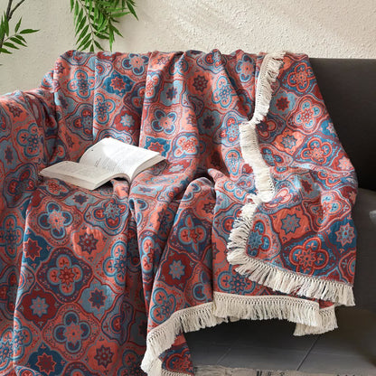 Vintage Jacquard Cotton Linen Tassel Quilt - image 1
