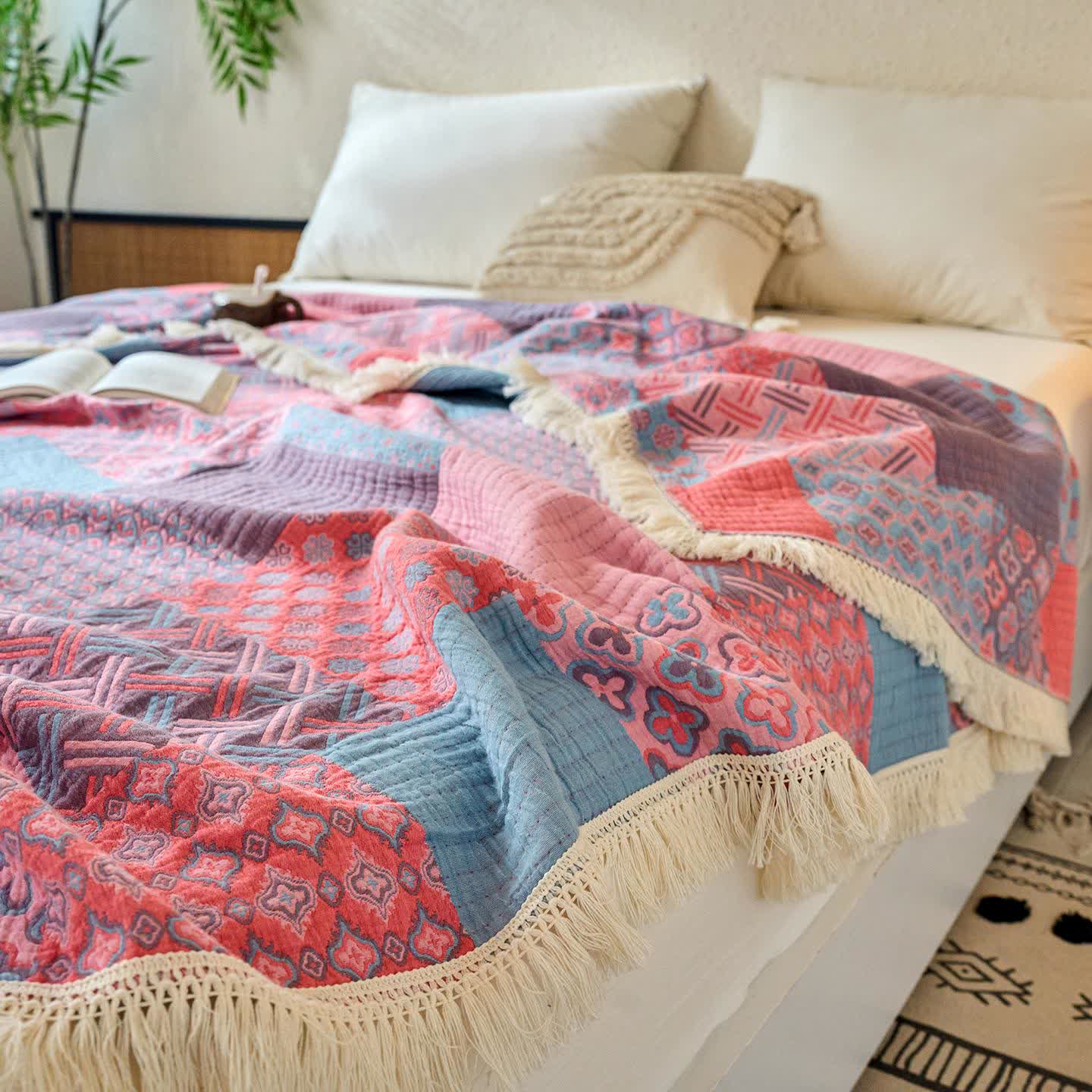 Patchwork Vintage Jacquard Cotton Linen Quilt - image 1