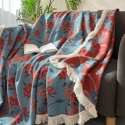 Orange Floral Jacquard Cotton Linen Quilt - image 1