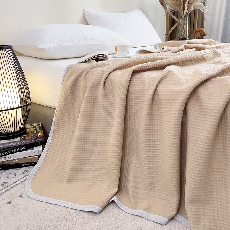 Solid Color Simple Cotton Waffle Quilt - Khaki - Queen - image 8