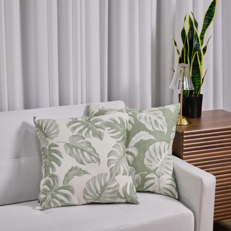Monstera Cotton Gauze Jacquard Square Pillowcases(2PCS) - 1x Light Green + 1x  Dark Green - 18" x 18" - image 0