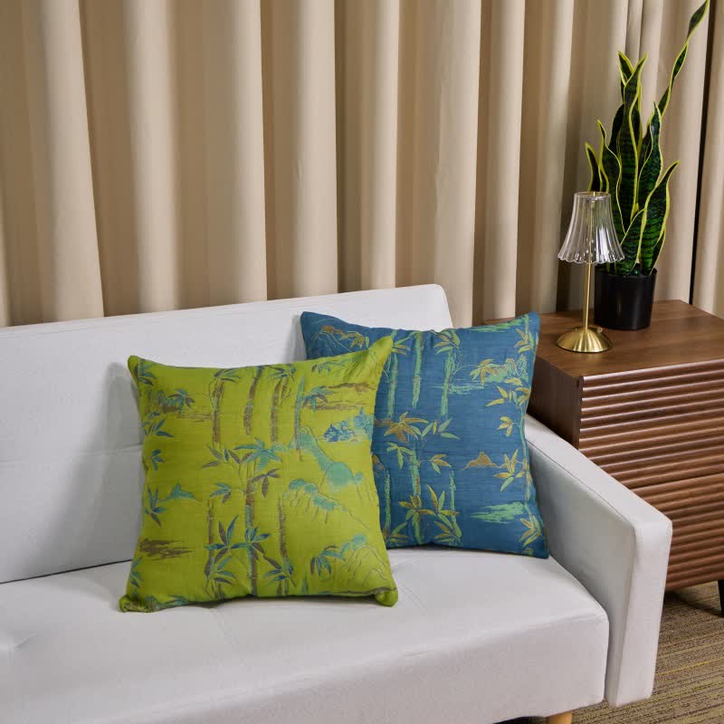 Ownkoti Bamboo Cotton Gauze Jacquard Square Pillowcases(2PCS) - 1x Blue + 1x Green - 18" x 18" - image 1