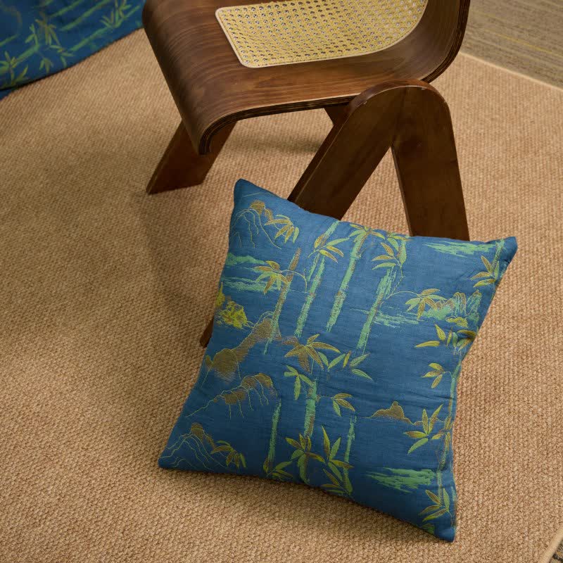 Bamboo Cotton Gauze Jacquard Square Pillowcases(2PCS) - 2x Blue - 18" x 18" - image 2