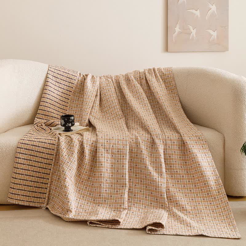 Triple Layer Plaid Cotton Muslin Quilt - Yellow - 2PCS Pillowcases - 20" x 31" - image 8