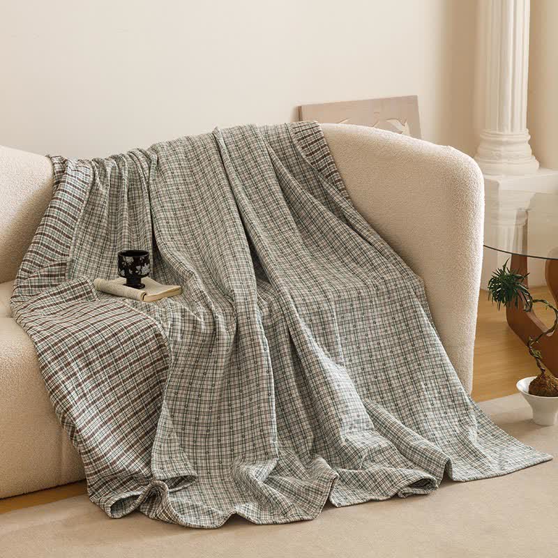 Triple Layer Plaid Cotton Muslin Quilt - Green - 2PCS Pillowcases - 20" x 31" - image 13