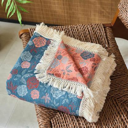 Rose Jacquard Cotton Linen Reversible Quilt - image 3