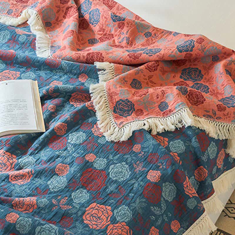 Rose Jacquard Cotton Linen Reversible Quilt - image 4