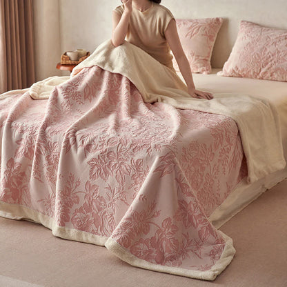Botanical Floral Jacquard Warm Throw Blanket - Pink - Queen - image 3