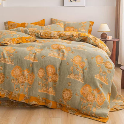 Sunflower Cotton Gauze Reversible Bedding Set(4pcs) - image 1