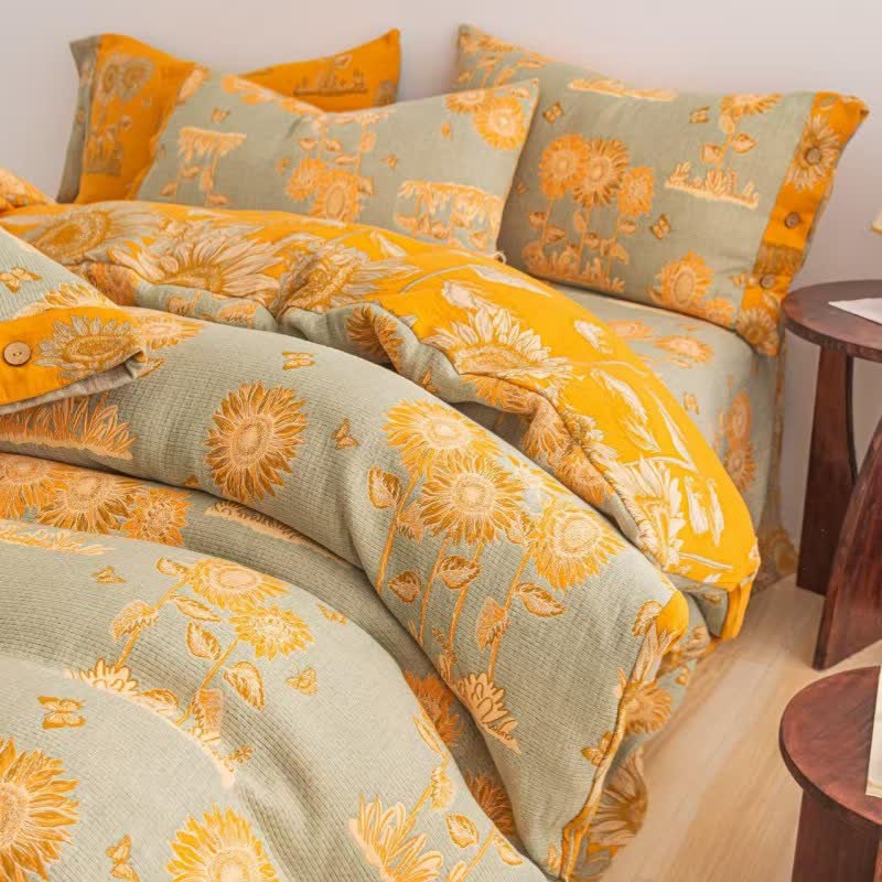 Sunflower Cotton Gauze Reversible Bedding Set(4pcs) - image 2