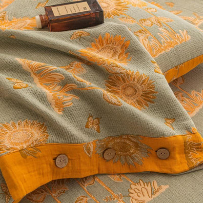 Sunflower Cotton Gauze Reversible Bedding Set(4pcs) - image 6