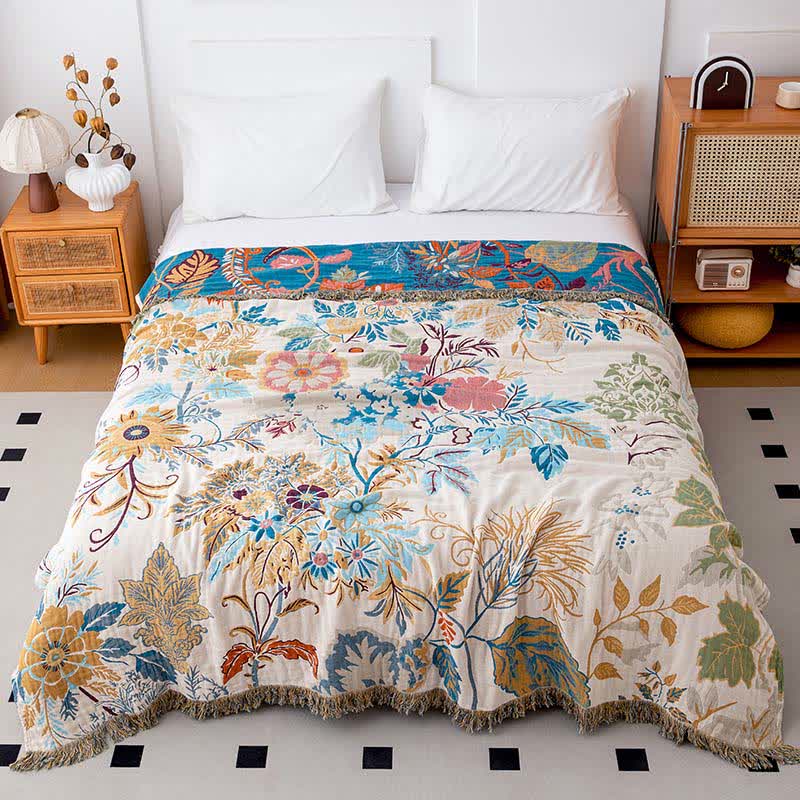Lush Floral Leaf Natural Cotton Quilt - Queen - image 0