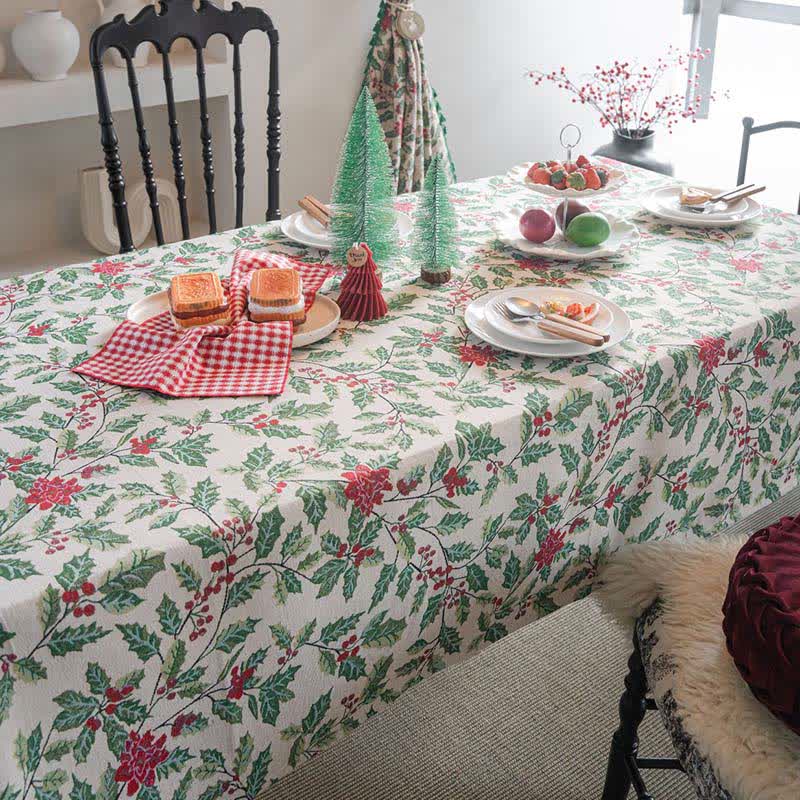 Christmas-inspired Holly Leaf Jacquard Tablecloth - image 5