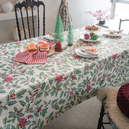 Christmas-inspired Holly Leaf Jacquard Tablecloth - image 5