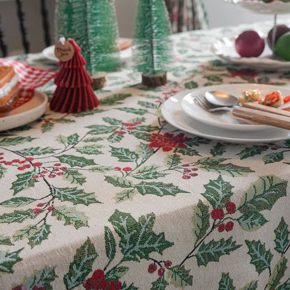 Christmas-inspired Holly Leaf Jacquard Tablecloth - image 10