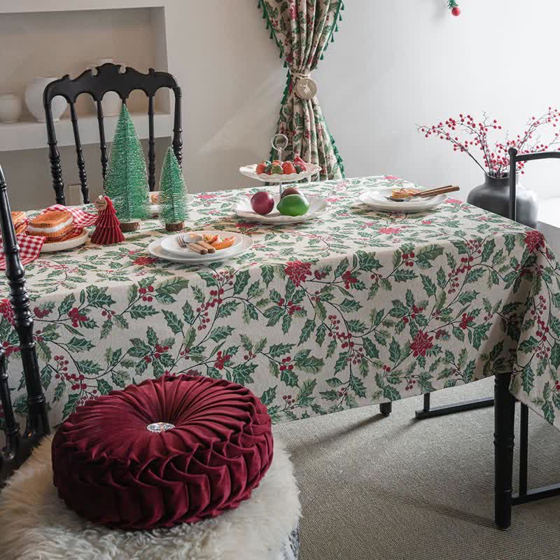 Christmas-inspired Holly Leaf Jacquard Tablecloth - image 3