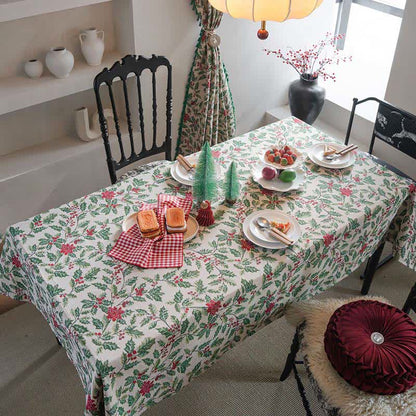 Christmas-inspired Holly Leaf Jacquard Tablecloth - image 1