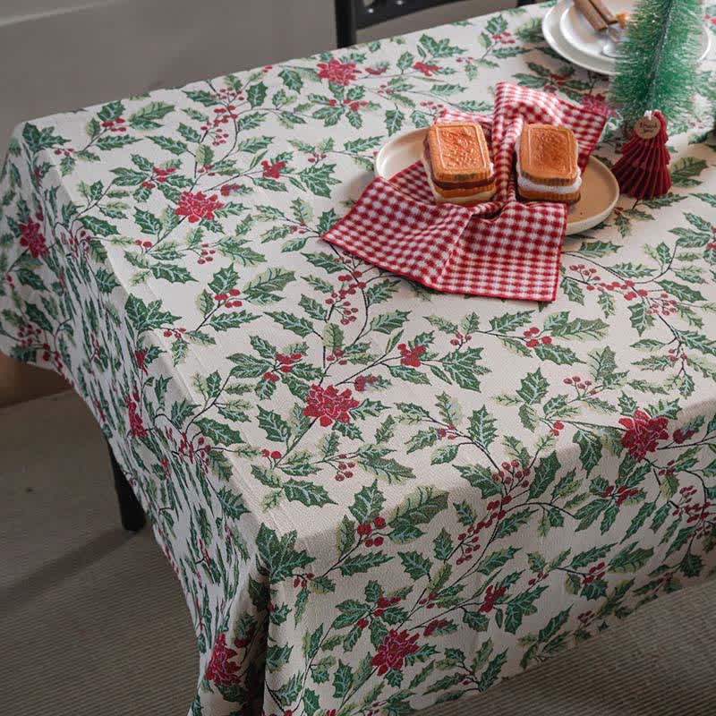Christmas-inspired Holly Leaf Jacquard Tablecloth - image 8