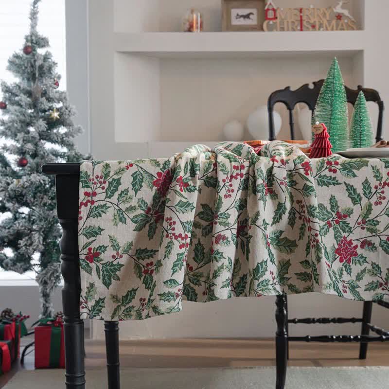 Christmas-inspired Holly Leaf Jacquard Tablecloth - image 4